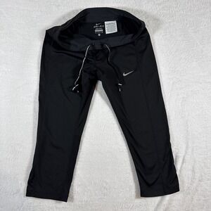 Nike Running Dri Fit Black Drawstring Zipped Pocket Athletic Capri Pants Size S